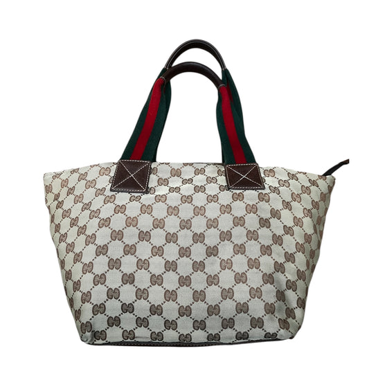 GUCCI GG Canvas Tote with Sherry Line Web Straps