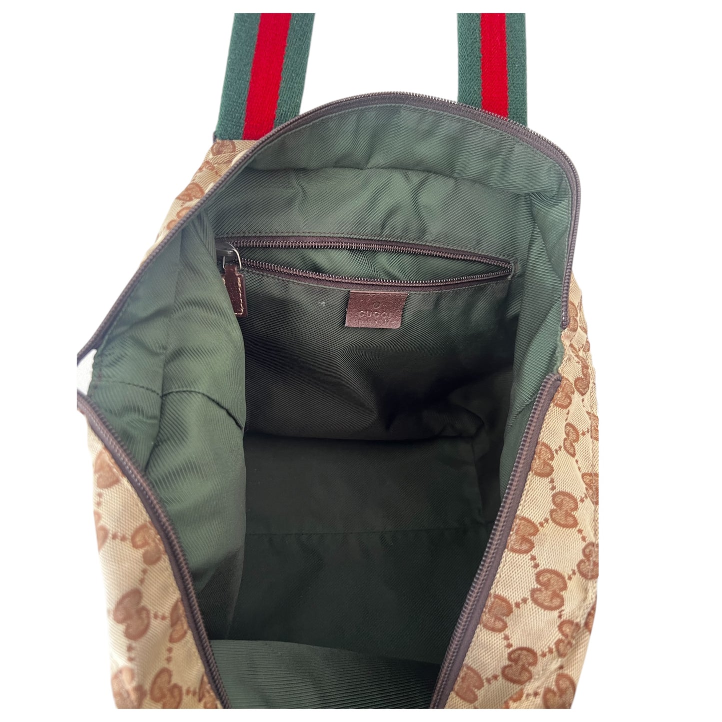 GUCCI GG Canvas Tote with Sherry Line Web Straps