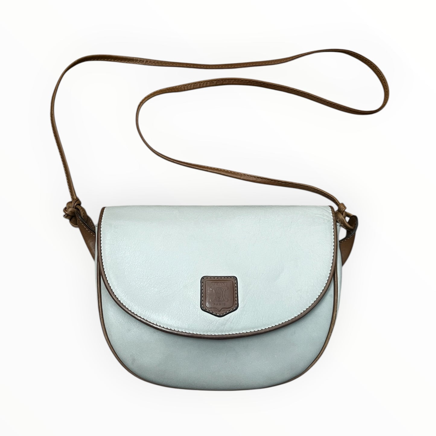 Celine Vintage white/tan leather crossbody bag
