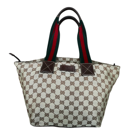 GUCCI GG Canvas Tote with Sherry Line Web Straps