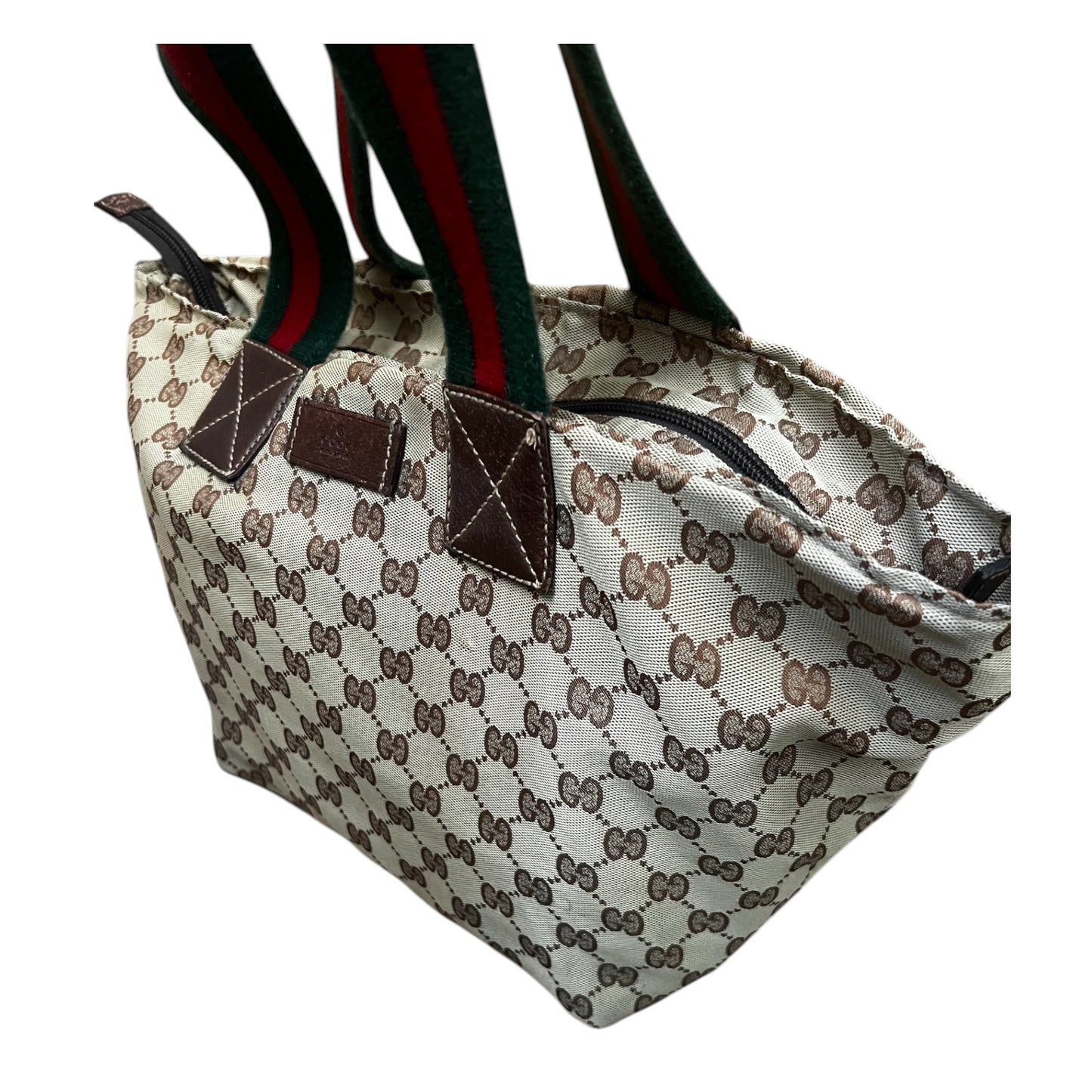 GUCCI GG Canvas Tote with Sherry Line Web Straps