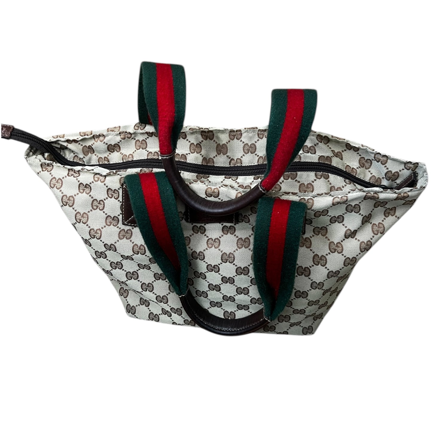 GUCCI GG Canvas Tote with Sherry Line Web Straps