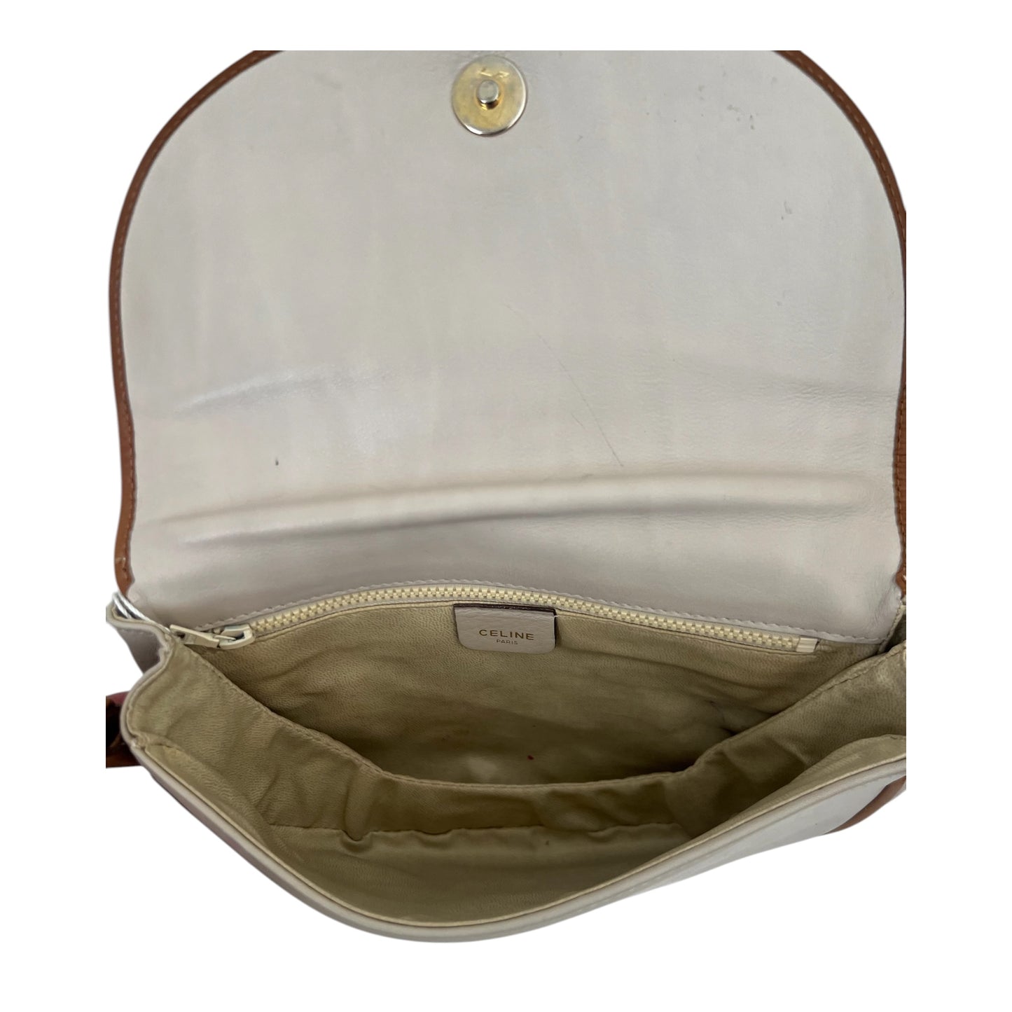 Celine Vintage white/tan leather crossbody bag